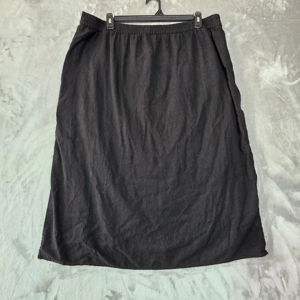 Gap Womens XXL Black Linen Blend Midi Skirt Elastic Waist Layered Side Slit